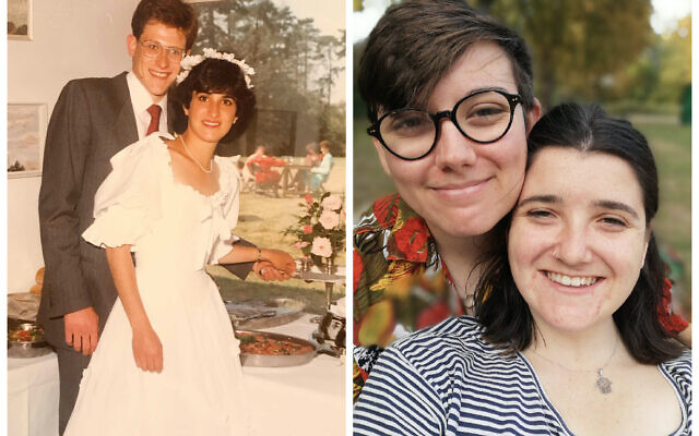 On the left, Andrew and Ruth's first wedding day. On the right Helen Goldhill and Lucie Spicer are a mixed faith couple who plan to marry under a chuppah next year