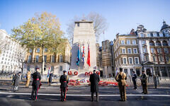 AJEX (Association of Jewish ex-Service Men & Women) photo  showing a small socially distanced ceremony at the Cenotaph on Whitehall in London, to honour fallen Servicemen and women and mark the 86th annual AJEX parade. (Credit: PA Media/AJEX)