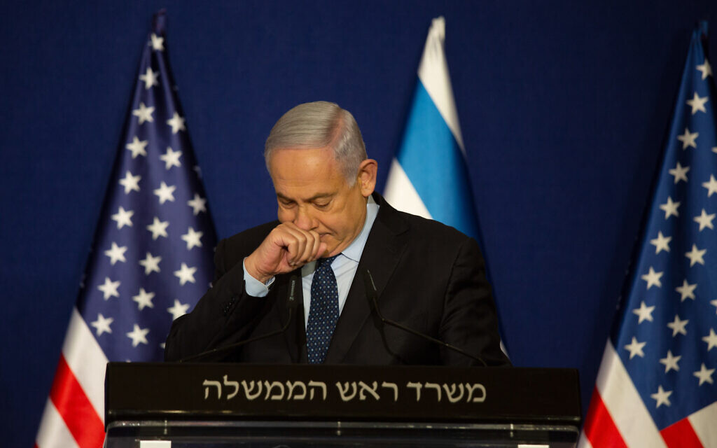 U.S. Secretary of State Mike Pompeo, left, and Israeli Prime Minister Benjamin Netanyahu make a joint statement after meeting in Jerusalem, Thursday, Nov. 19, 2020. Photo by: Maya Alleruzzo, Pool Via JINIPIX