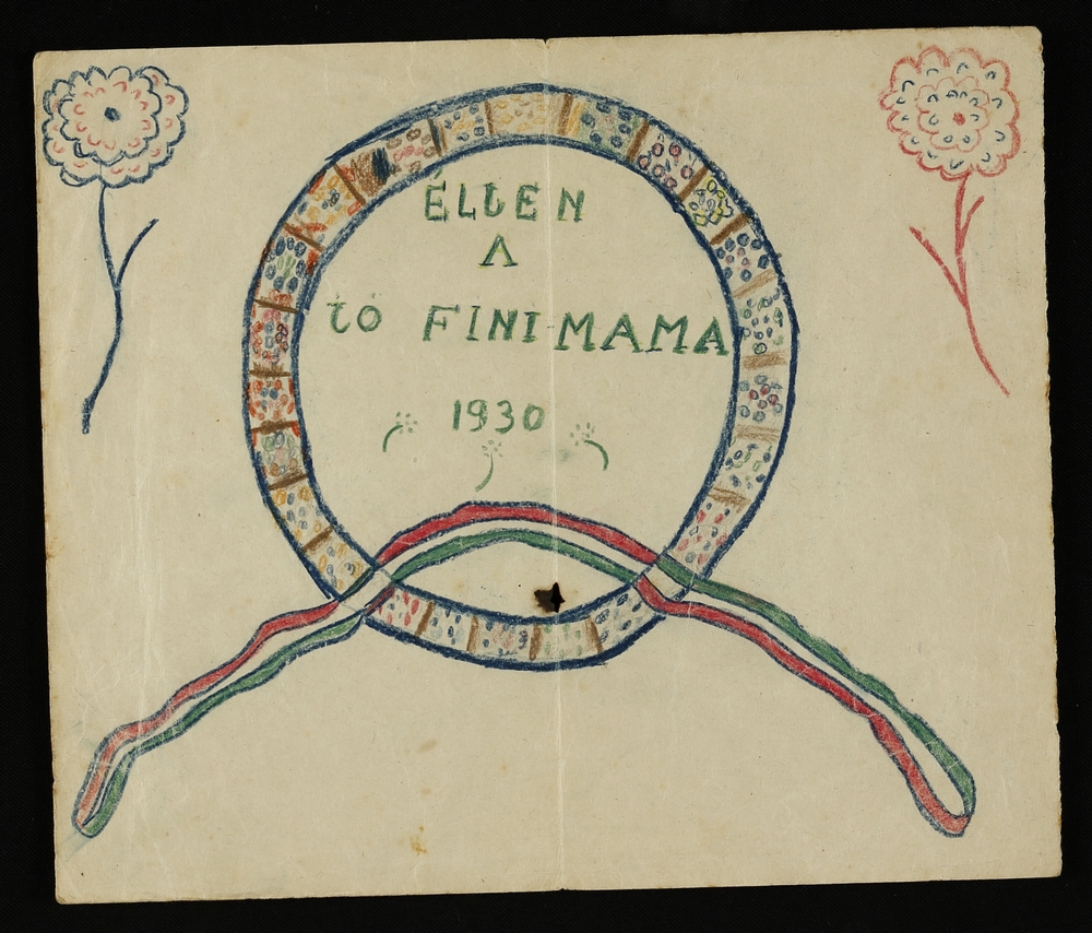 Hannah Senesh childhood drawing for grandmother with Hungarian flag, 1930