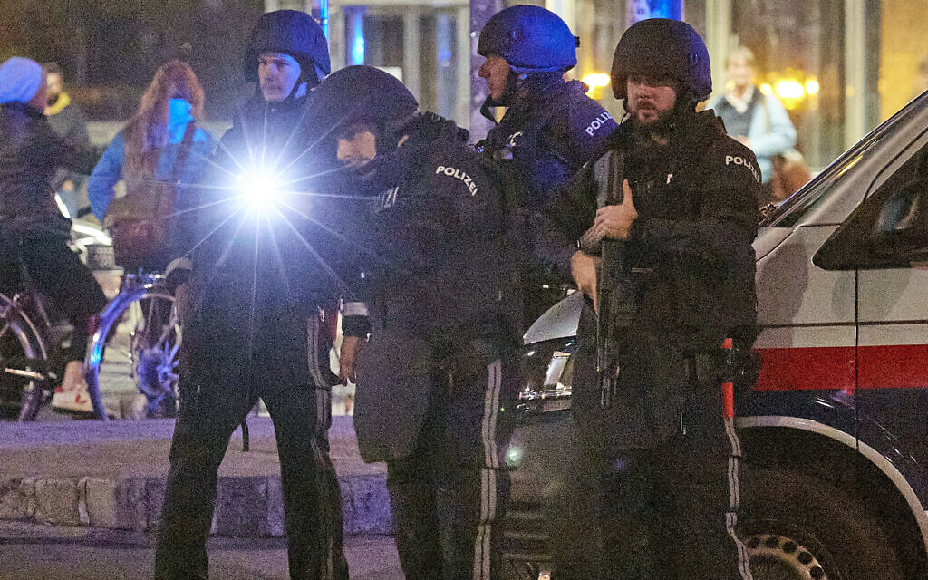 Police officers search a street in Vienna, capital of Austria, Nov. 2, 2020, after two civillians were killed in early November during a terror attack (Photo by Georges Schneider/Xinhua)