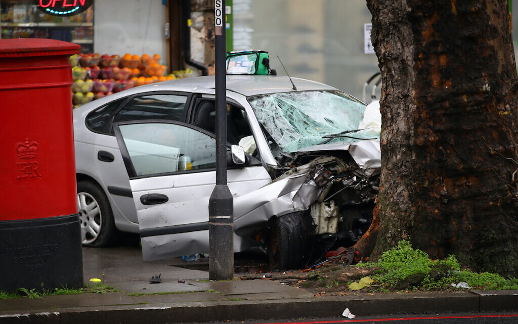 The scene of an incident in Stamford Hill in north London where a car is reported to have mounted the pavement and struck a number of pedestrians.