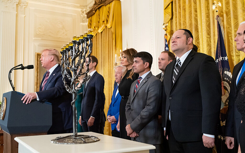 President Donald J. Trump, joined by First Lady Melania Trump, delivers remarks at a Hanukkah Reception.