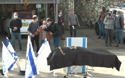 The funeral of Esther Horgen, killed in an apparent terror attack in the West Bank, December 22, 2020 (Screen grab/Ynet via Times of Israel)
