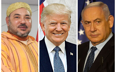 King Mohammed VI, President Donald Trump and Benjamin Netanyahu