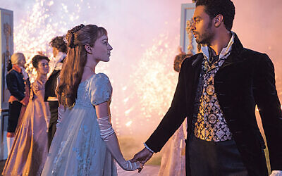 Phoebe Dynevor as Daphne Bridgerton with Rege-Jean Page as the Duke of Hastings