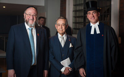 Rabbi Dr Abraham Levy, 81, with Chief Rabbi Mirvis and Rabbi Joseph Dweck
((C) Blake Ezra Photography)