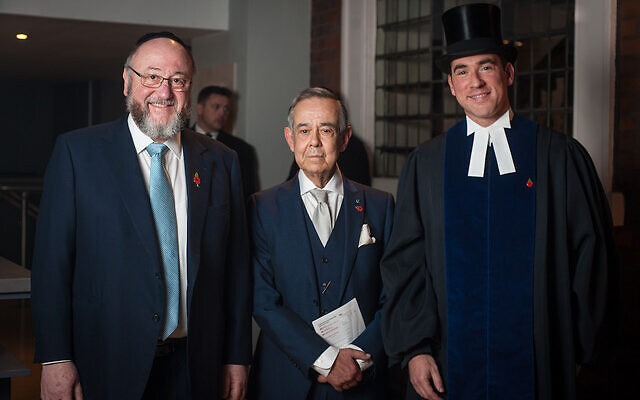 Rabbi Dr Abraham Levy, 81, with Chief Rabbi Mirvis and Rabbi Joseph Dweck
((C) Blake Ezra Photography)