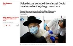 Headline in the Observer saying Palestinians had been 'excluded' Headline in the Observer saying Palestinians had been 'excluded'