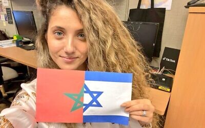 Sapir Miz Levi holds a a depiction of Morocco–Israel relations