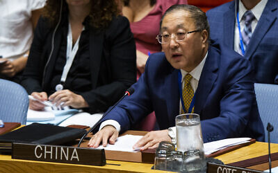 Zhang Jun, Permanent Representative of China to the United Nations speaks during a Security Council meeting at the United Nations   (Photo by Eduardo Munoz Alvarez/Getty Images)