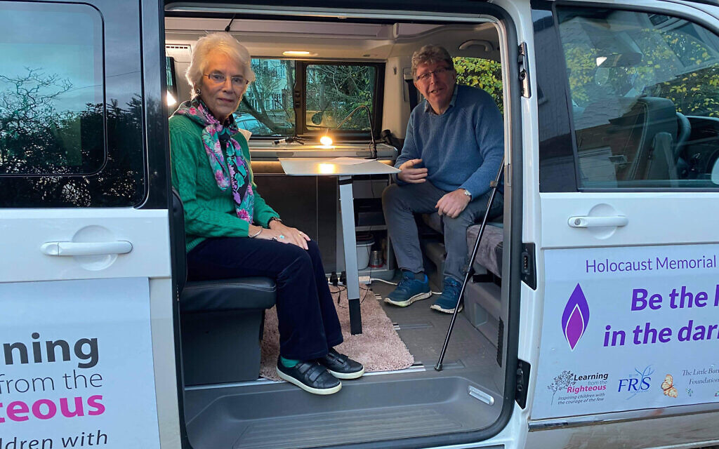 Eva Clarke with Anthony in his van