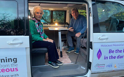 Eva Clarke with Anthony in his van