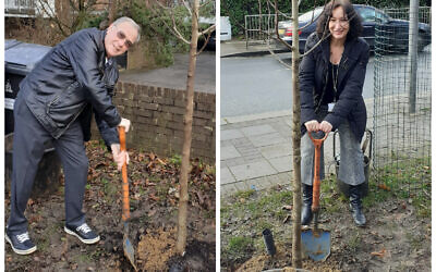 Leslie Gold and Andrea Laurence planting trees