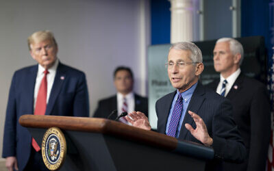 Director of the National Institute of Allergy and Infectious Diseases Dr. Anthony S. Fauci delivers remarks during a coronavirus update briefing.  In the background are 
President Trump and Vice President Mike Pence,  (Official White House Photo by Andrea Hanks/ Wikipedia/Source	White House Coronavirus Update Briefing
Author	The White House from Washington, DC/  )