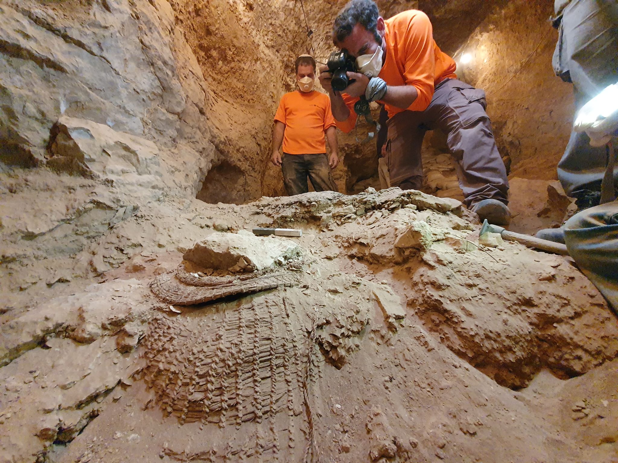The basket in situ. Photo Yoli Schwartz Israel Antiquities Authority