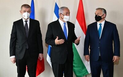 Andrej Babis and Hungarian Prime Minister Viktor Orban with Benjamin Netanyahu