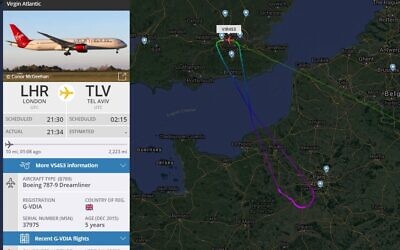 Screenshot from @ AirportWebcams on Twitter showing the Virgin flight turning around and heading back to Heathrow