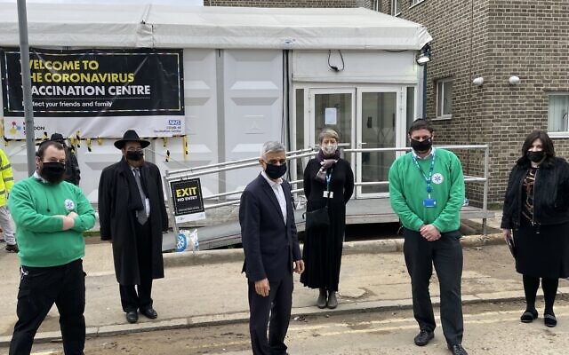 Sadiq Khan in Hackney attending the third mass-vaccination event for the strictly-orthodox community