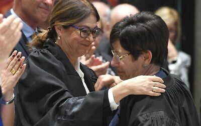 Supreme Court president Esther Hayut (left), pictured at her appointment in October 2017 (Credit: Israeli Government Press Office)