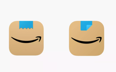 The old logo, left, shown next to the new one, conjured comparisons to Hitler for some. (Screen shots from Amazon via JTA)