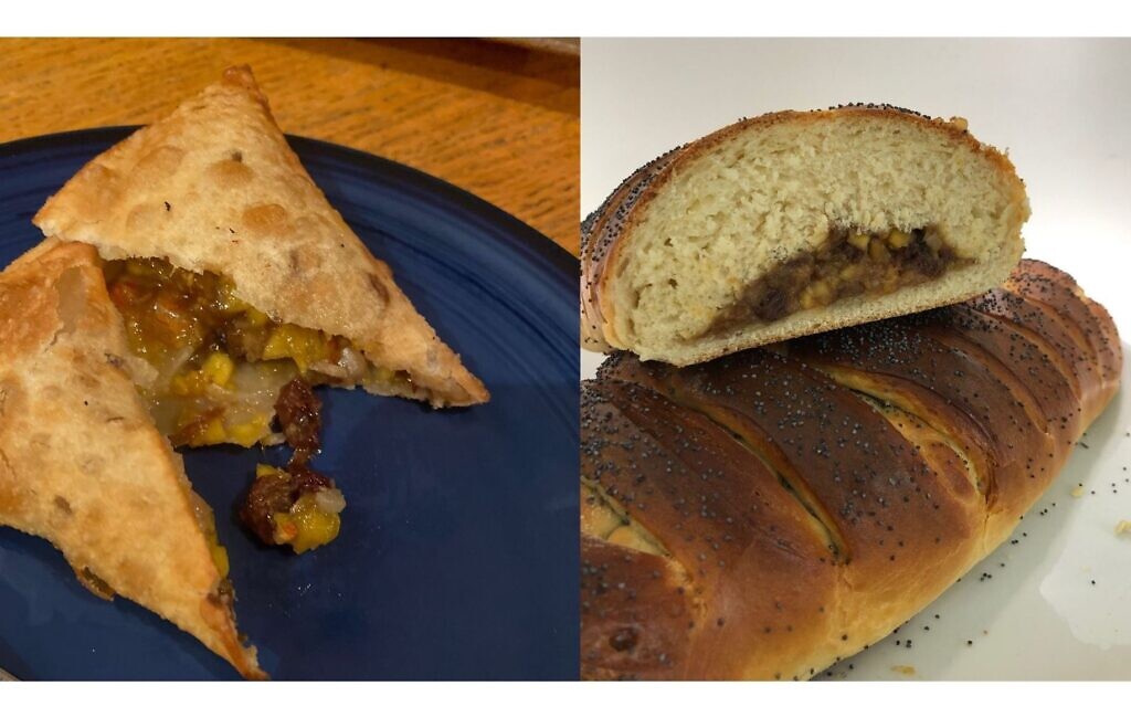 Indian charoset baked into braided fruit bread and samosas