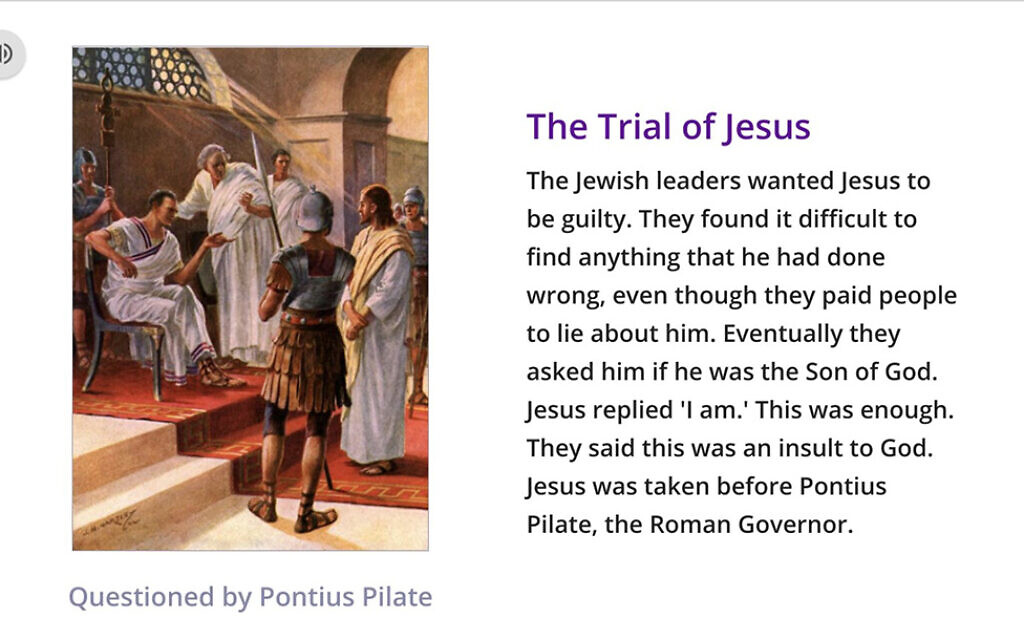 A slide from a homework assignment that blames Jews for Jesus' death. (Joanne Bell via Topmarks/Twitter)