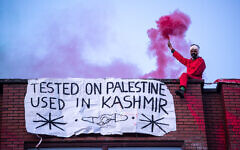 Palestine Action protesters in Oldham, where at least five people have been arrested after protests at a factory which pro-Palestinian activists claim supplies weapons to Israel. Issue date: Tuesday April 13, 2021. Palestine Action protesters in Oldham, where at least five people have been arrested after protests at a factory which pro-Palestinian activists claim supplies weapons to Israel. Issue date: Tuesday April 13, 2021.