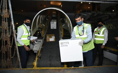 Ventilators arriving in Delhi, India, from the UK in response to the coronavirus crisis.