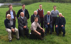 From left to right with actors behind them: Chaim (Harry) Olmer / played by Kacper Swietek, Arek Hersh/Tomas Studzinski, Sir Ben Helfgott/ Pascal Fischer (in front of Ben), Sam Laskier (sadly died August 2020)/ Marek Wroblewski, Ike Alterman/ Kuba Sprenger, Tim McInnerny played the part of Leonard Montefiore, Ian Glen - Jock Lawrence, Thomas Kretschmann - Oscar Friedmann,  Romola Garai - Marie Paneth (The Lake District Holocaust Project.)