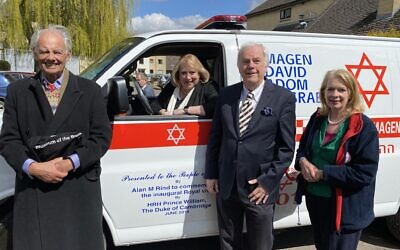 Lord Reading, Christine Darg, Peter Darg and Barbara Dingle pictured with the ambulance set for Nazareth  (Photo: Magen David Adom UK)