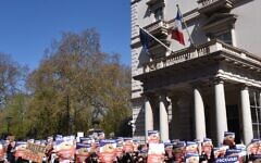 The scene outside the French Embassy on Sunday.