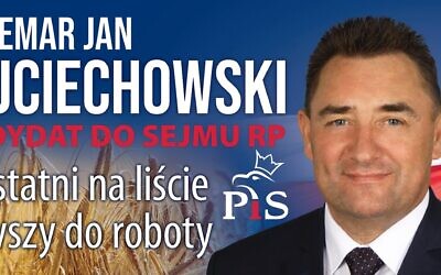 An election poster featuring Waldemar Wojciechowski ahead of the 2020 local elections in Poland. (PIS) Via JTA
