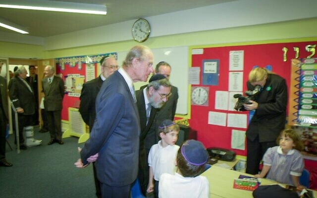 Prince Philip with Rabbi Lord Sacks at Hertsmere Jewish Primary (Credit: David Katz)