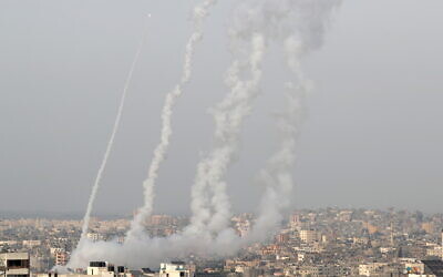 Rockets from Gaza launched by Palestinian militants into Israel on Monday evening (Photo: Reuters/Mohammed Salem)