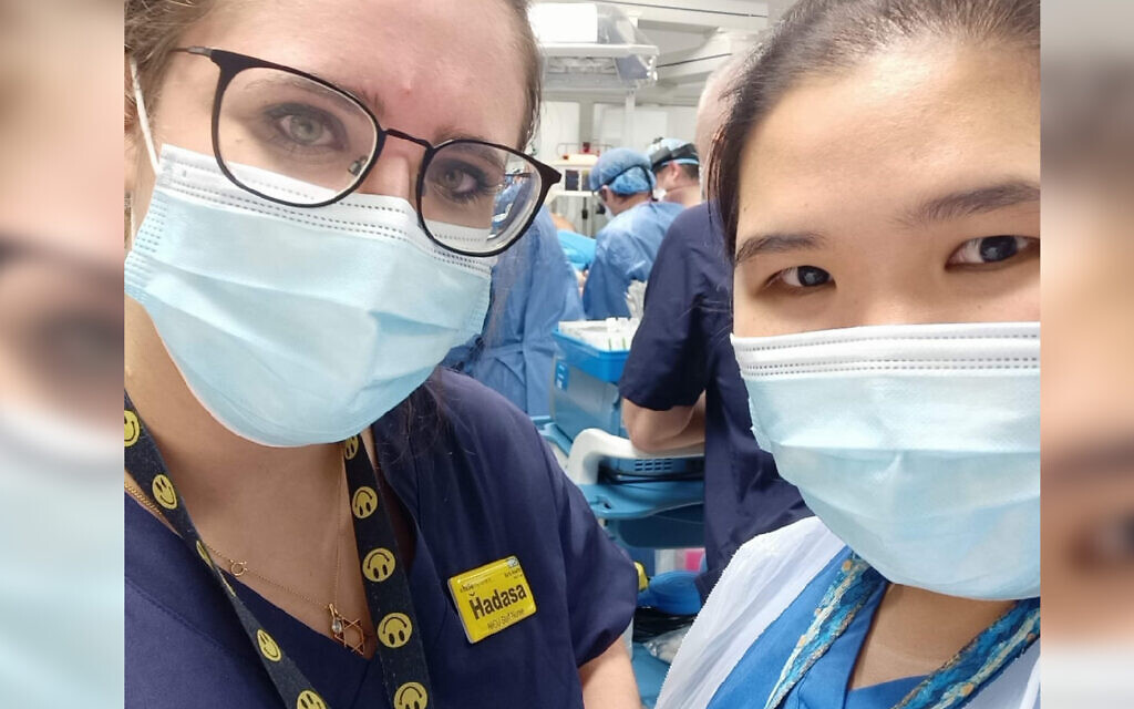 Abrams pictured with a colleague in the Royal London hospital neonatal ward (Photo: Hadasa Abrams)