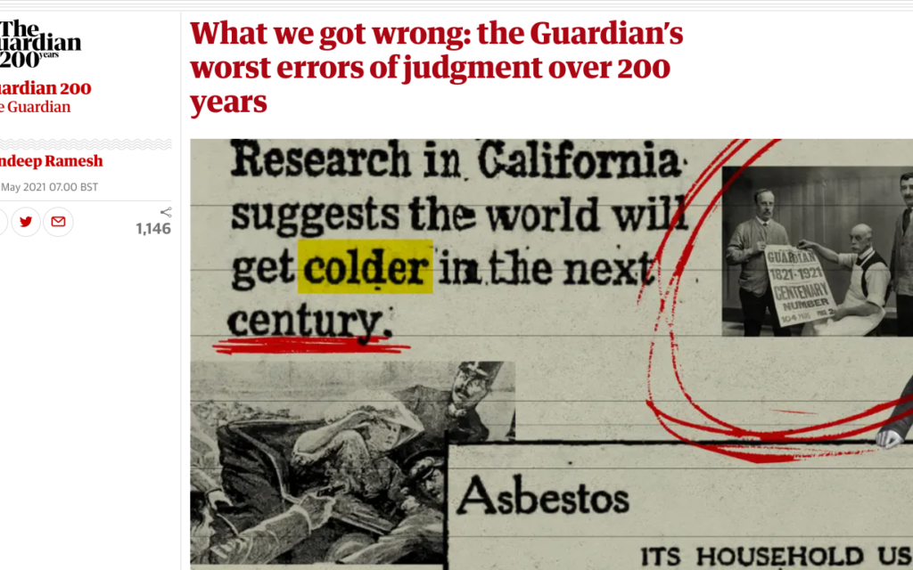 The article, which surveyed previous editorials, was published on Friday (Image: The Guardian / Screenshot)
