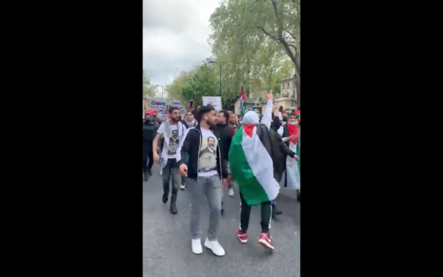 Screenshot from video where pro-Palestine demonstrators made antisemitic chants