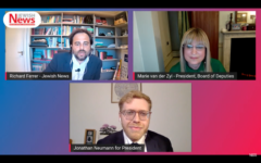 Richard Ferrer, Editor of Jewish News moderated the hustings between Marie van der Zyl and Jonathan Neumann Richard Ferrer, Editor of Jewish News moderated the hustings between Marie van der Zyl and Jonathan Neumann