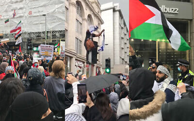 Protestors in London ripped up an Israeli flag, compares Zionism to Nazis, and called for the end of the Jewish state