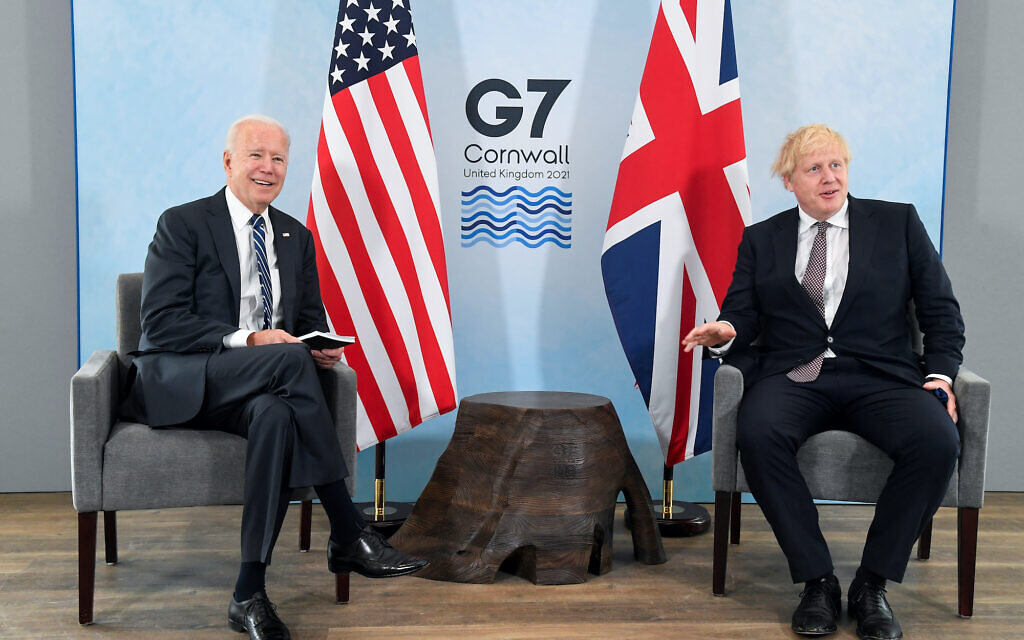US President Joe Biden (left) talks with Prime Minister Boris Johnson, during their meeting , ahead of the G7 summit in Cornwall. Picture date: Thursday June 10, 2021.