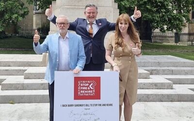 Angela Rayner and Barry Gardiner 'photobombed' by Jeremy Corbyn 

Credit: @JimmySecUK