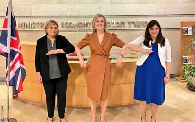 Liz Truss (centre) with Israel's minister Orna Barbivai (left) and envoy Tzipi Hotovely (right)