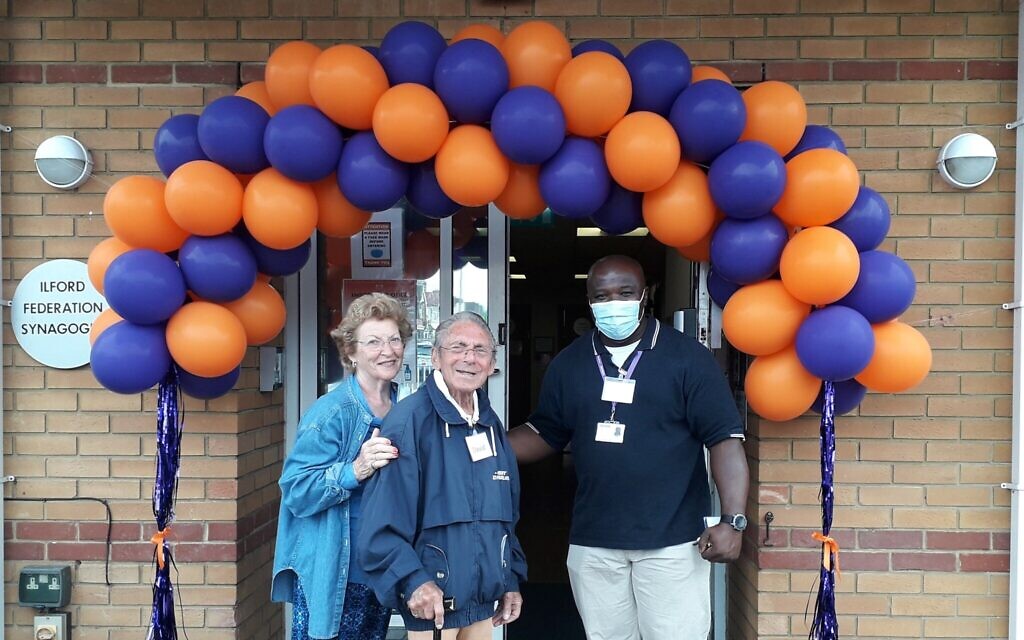 Audrey and David Rom with Emineke Christopher Okafor reopening of  Jewish Care's Dennis Centre for people living with dementia