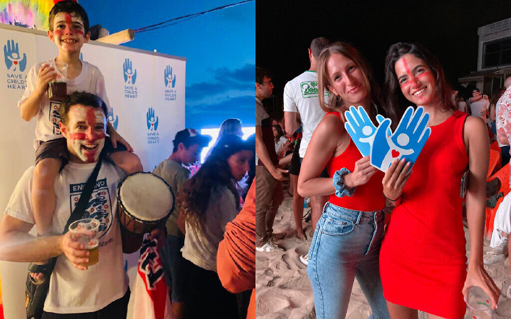England fans celebrate at the watch-a-long on Tel Aviv beach