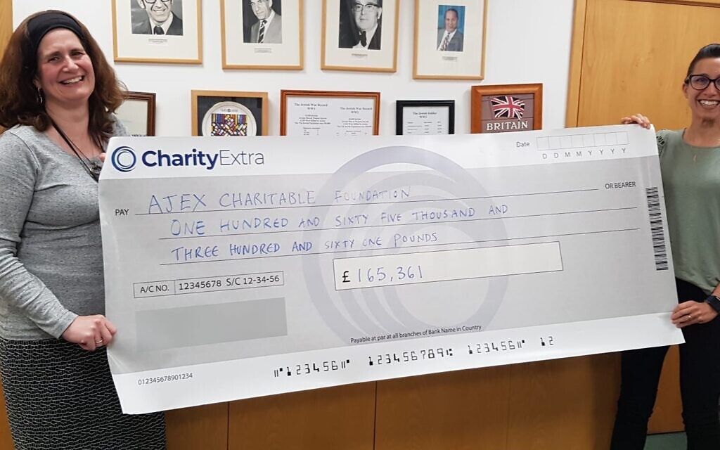 Fiona Palmer, AJEX, Chief Executive and Deborah Field, AJEX Campaign manager proudly holding the CharityExtra cheque from generous donors