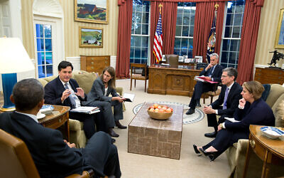 President Barack Obama holds a meeting on the government's Ebola response, in the Oval Office, Oct. 27, 2014. Attending, from left, are: Ebola Response Coordinator Ron Klain; Health and Human Services Secretary Sylvia Mathews Burwell; Chief of Staff Denis McDonough; Leslie Dach, Senior Counsel, U.S. Department of Health and Human Services; and Lisa Monaco, Assistant to the President for Homeland Security and Counterterrorism. (Official White House Photo by Pete Souza)

This official White House photograph is being made available only for publication by news organizations and/or for personal use printing by the subject(s) of the photograph. The photograph may not be manipulated in any way and may not be used in commercial or political materials, advertisements, emails, products, promotions that in any way suggests approval or endorsement of the President, the First Family, or the White House.