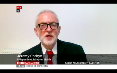 Jeremy Corbyn speaking in Parliament. asking about online racism