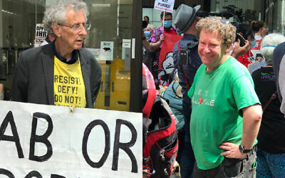 Piers Corbyn and Tony Greenstein speaking at the protest outside Labour's HQ