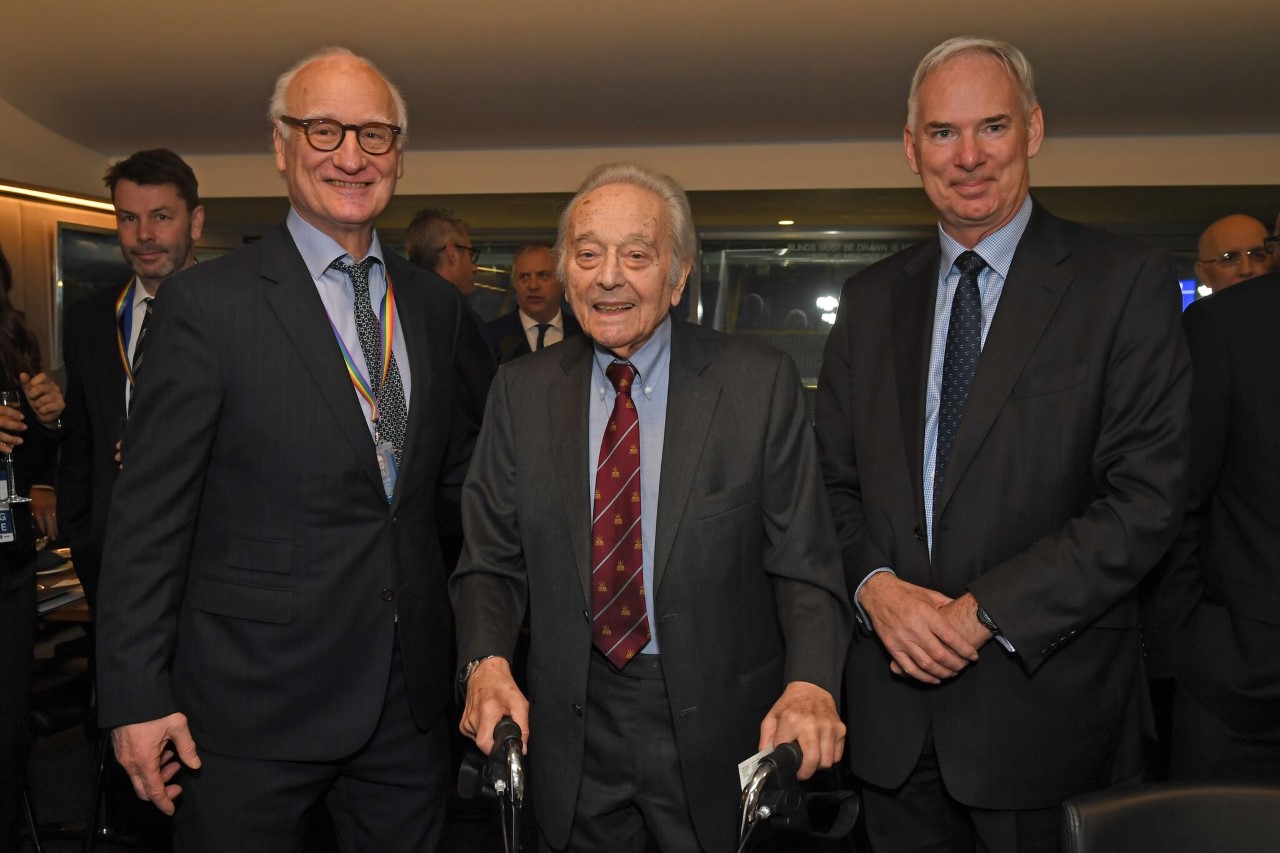 Benny Goodman with Chelsea Chairman Bruce Buck (left) and Air Chief Marshall Sir Andrew Pulford GCB, CBE, ADC - Chairman of the RAF Museum (right)
